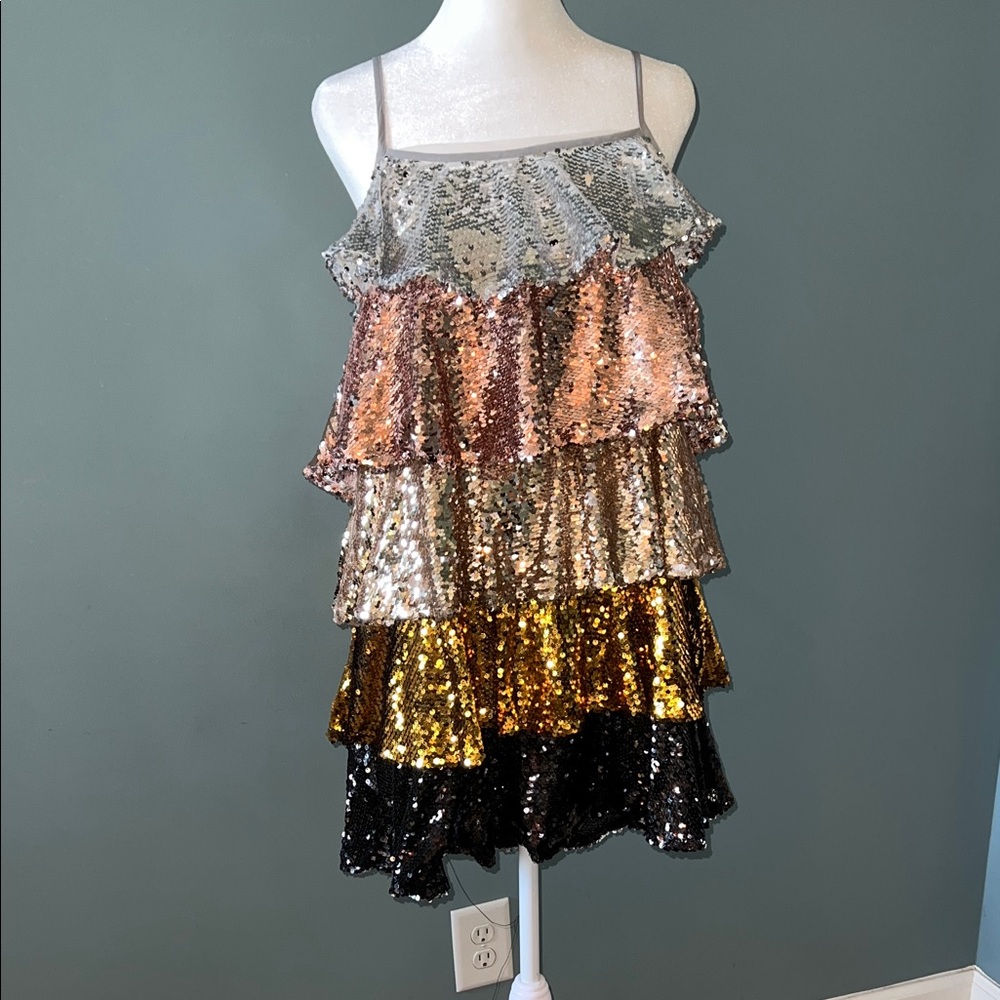 Buddy Love Multicolor Sequin Tiered Mini Dress - Silver, Rose Gold, Gold, Black